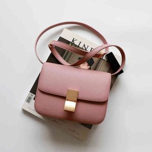 Echtes Leder Box Tofu Taschen Geldbörsen und Handtaschen für Frauen Hochwertige Schulter Luxus Designer Umhängetasche Schloss Kleines Quadrat G220422