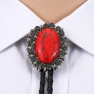 Bow Ties Western Cowboy Rose Flower Natural Turquoise Bolo Tie osobowość skórzana kołnierz liną unisex akcesoria bankietowe Prezent Forb22