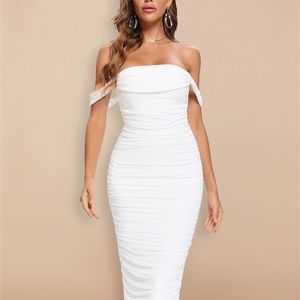 Beaukey Autumn Sexig White Long Bodycon HL Bandage Dresses Women Off Shoulder Party Club Celebrity High Quality Vestido XL 220510