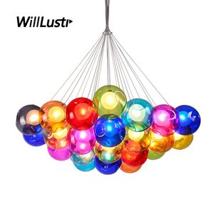 Creative Mouth Blown Glass Pendant Lamp Färgglada Bubble Suspension Light Hotel Shop Kids Nursery Multi Colors Hängande belysning