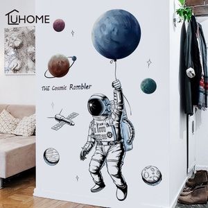 Creative Space Planet Astronaut Wall Sticker for Kids Rooms Boys Bedroom Decals Diy Mural Art PVC Affischer Papper Y200103