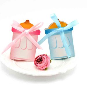 Melkfles Europese stijl Gift Bag Doos voor feest Baby shower Paper chocoladedozen Pakket Roze blauwe dozen Candy J220714