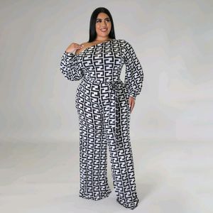 Women's Plus Size Pants Jumpsuits For Women 2022 Elegant White Office LadiesWear Off The Shoulder Romper Loose Wide Leg Sexy Female OutfitsW