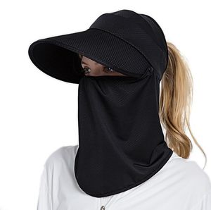 Women Sun Hat Sunscreen Beach Fashion Big Edge Cap Face Folding UV Summer Veil Outdoor Femal Travel Caps