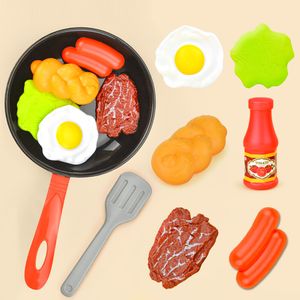 8PCS Kitchen Food Toys Simulation Kitchenware Play Set Pretend Pot Steak Vegetable Bread Dog Omelette Children Girl Toy 220418