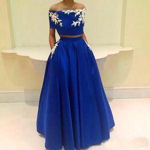 new arrival two pieces boat neck strapless applique satin prom dresses with short sleeve elegant formal pageant prom party gown a line plus size for women