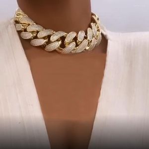 Choker Chokers Micro Pave Cz Buzlu Bling 5A Kübik Zirkonya 30mm Büyük Küba Bağlantı Zinciri Hiphop Chunky Kolye Womenchokokers