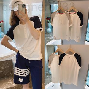 Wholesale trendy buttons for sale - Group buy Women s Sweaters designer Trendy TB round neck t shirt men s and women s casual ice hemp button loose Raglan short sleeve fashion splicing half top LRGV