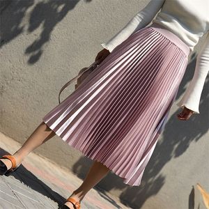 Women Summer Pleated Skirt Boho White Long Saias High Waist A-Line Pink Khaki Saia Longa Falda Jupe 220322