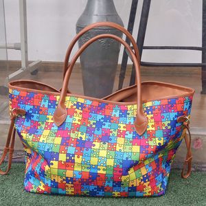 Wholesale Puzzle Jigsaw Duffel Bag GA Warehouse Rainbow Canvas Endless Tote Large Capacity Outdoor Travel Bags Western Style Carry Purse DOMIL1851