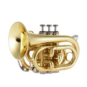 Bb Kornet toptan satış-Öğrenci Trompet Profesyonel Cep Trompet Tonu Düz B BB Pirinç Rüzgar Enstrümanı
