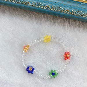 Beaded Strands Fashion Small Fresh Hyuna Style Colorful Crystal Flower Adjustable Elasticity Bracelet For Women Fawn22