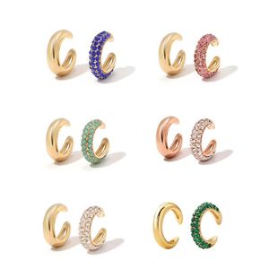 Clip-on vite posteriore stile punk oro polsino dell'orecchio clip su orecchini CZ Zircon Earclips per le donne Design multicolore senza cartilagine penetrante