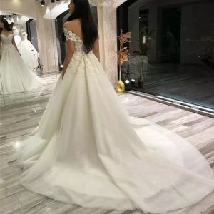 Gelinlik muhteşem 2022 gelin elbisesi shouder kayışları dantel aplike süpürme tren tül tül saten arazi artı boyutu özel yapım vestido de novia