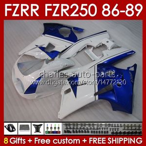 Zestaw Fairings dla Yamaha Blue White Stock FZR250R FZR250 FZR 250 R RR 86 87 88 89 FZR-250 Body 142no.78 FZR250RR 86-89 FZRR FZR 250R 250RR FZR-250R 1986 1987 1988 1989 Bodywork