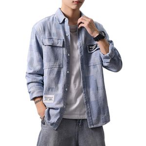 Men's Casual Shirts Cotton Denim Men Slim Smart Solid Color Long Sleeve Jeans Shirt Spring Fashion Male Grid Cowboy BlackMen's