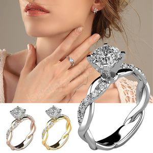 Anelli con diamanti artificiali intrecciati alla moda, anelli con zirconi cubici, anelli per matrimoni, feste di fidanzamento, anelli per la sposa, regali