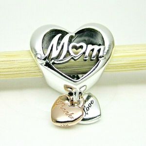 Tack mamma hjärta charm 925 silver pandora charms för armband diy smycken gör kit lösa pärlor silver grossist 789372c00