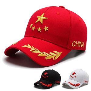 Bollkepsar Red Star 3D-broderi Kina Baseballkeps för män Damer sommar Snapback Bomull Retro Man StrandhuvudbonadBall BallBall