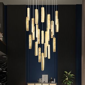 LED Modern Luxury lustre lustre lâmpadas de escada cristalina lâmpada cromada banhada escadas douradas Chandelier Hotel Villa Living Room Interior