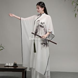 Ethnic Clothing 2022 Chinese Female Qipao Robe Long Style Cheongsam Women Traditional Chiffon Half Sleeve Dress Formal Party Gown Vestidos