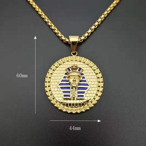 Anhänger Halsketten Hip Hop Rock Gold Farbe Edelstahl Ägyptischer Pharao Runde Anhänger Für Männer Rapper JewerlyPendant