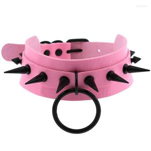 Chokers Leather Pink Choker Black Spike Necklace For Women Metal Rivet Studded Collar Girls Party Club Chockers Gothic Jewelry Accessori Hea