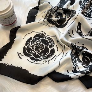 Black White Designer Letters Print Flower imitate Silk Scarf Headband for Women Fashion Long Handle Bag Scarves Paris Shoulder Tot287b