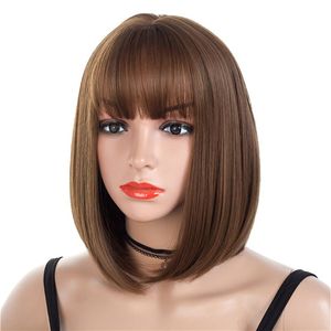 Wholesale brown hair blonde bangs resale online - Brown Short Wigs Bob Style Straight Synthetic Black Women s Wig with Bangs Inches Soft Hair Blonde Wig1937