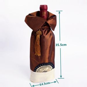 Bolsa de vinho de estilo de estilo chinês de borla Tabela de garrafa de Natal Decoração de petin Setin Fabric Bolsa de embalagem de vinho 750ml 50pcs SN4596