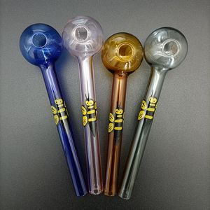 Ball OD 30mm Smoking Nail Pipe Thick Pyrex Glass Oil Tobacco Dry Herb Burner Pipes Colorful Honeybee Pattern Smoking Handle Tube
