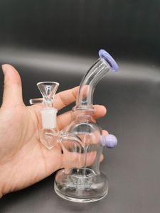 Mini 5,5 tum lila glas vatten vattenpipa vattenpipa oljebad riggar rökrör med hona 14 mm skarv