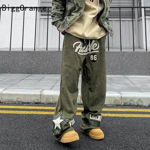 Men Women Casual Pants Trendy Brand American Street Embroidery Loose Sweatpants Hip-hop Couple Fashion Trousers 220422