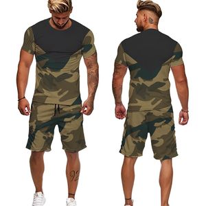 Summer Men S Kamuflagowe Koszulki Karty garnitury w stylu krótkiego rękawa w stylu sportowym T -koszulki Spodnie Przypadkowe luźne dresy 220719