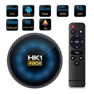 HK1 RBOX W2 4K Smart TV Box, Android 11, Amlogic S905W2 Quad Core, 2.4G/5G WiFi, 100M Ethernet, 2GB RAM 16GB ROM, Media Player with Remote Control