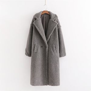 Cappotto in orsacchiotto grigio da donna autunno inverno Cappotto elegante in cashmere caldo e spesso femminile Casual per ragazze Streetwear 210520