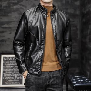 Autumn 2022 Men PU Capinho de couro juvenil Casual Patchwork Stand Collar Slim Fit Leather Jacket L220801