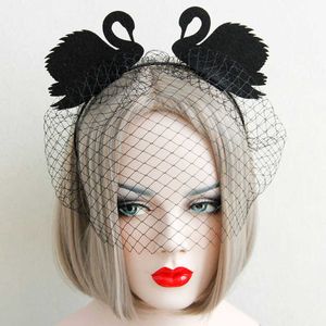 Black Swan Headband with Netted Veil Halloween Accessories for Girls Bar Dance Party Performance Hair Accessories