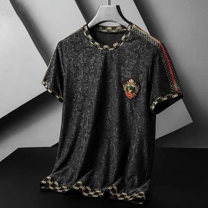 Men's T-Shirts European High-end Brand Ice Silk Short Sleeve T-shirt Men's Fashion Embroidered Logo Loose Large Half 2022 Summer TopMen'