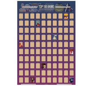 Decoration Home Top 100 Anime Scratch Off Poster Bucket List Premium e Artistic Icons for Entusiansts 220607