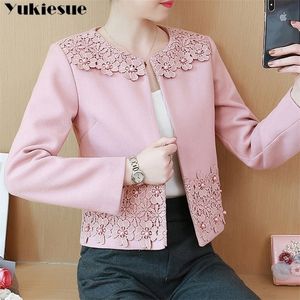 여성 S 재킷 패션 핑크 레이스 침대 침대 코트 긴 슬리브 플러스 크기 가을 자켓 코트 및 210412