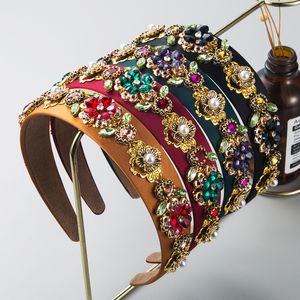 Lyxig barock rhinestone legering pärla blomma huvudband mode hår tillbehör kvinnor trend domstol stil hårband söt hårbåt