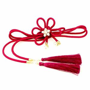 ベルトYukata Yukata Sash Round Obi Obijime Cord Handmade Knot Bead Tassel Red Rose黄色のウエストベルトHANFU HW076BELTS