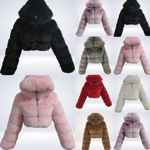 Women's Jackets Faux Fur Coat Hooded Lady Autumn Zipper Patchwork Short Jacket For Daily Wear