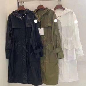 Women's Designer Long Trench Coat French Brand Lace Up Embroidered Badge Expensive Men's Top Waist Hooded Jacket With Zip