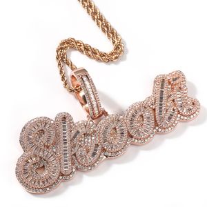 Colar de diamante de jóias de hip -hop Nome personalizado Nome da Iced Out Cadeias Cúpulas de Zircônia cúbica Conjunto de cobre com diamantes 18k Colar de letra de ouro