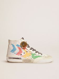 High-Top kleine vuile schoenen Designer Luxe Italiaanse dames Francy Game EDT Capsule Collection Sneakers met witte canvas bovenste en veelkleurige schermafdruk