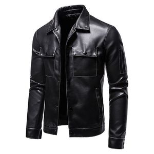 Autumn Male Shining Leather Jacket de alta qualidade Moda PU Men Men Artificial Coats Jaqueta de motocicleta S3XL 220816