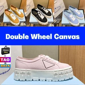 Double Wheel kvinnor Casual Shoes designer dam Canvas Sneaker med skoväska höjd ökning Sneakers alabaster rosa öken svart celeste vit Designer Trainers