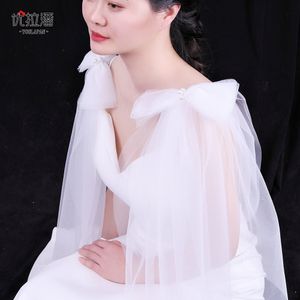 Bow Cequined Bridal Offerableble Białe Kości Słoniowe Kurtki Kurtki na przyjęcie weselne Akcesoria CL0482